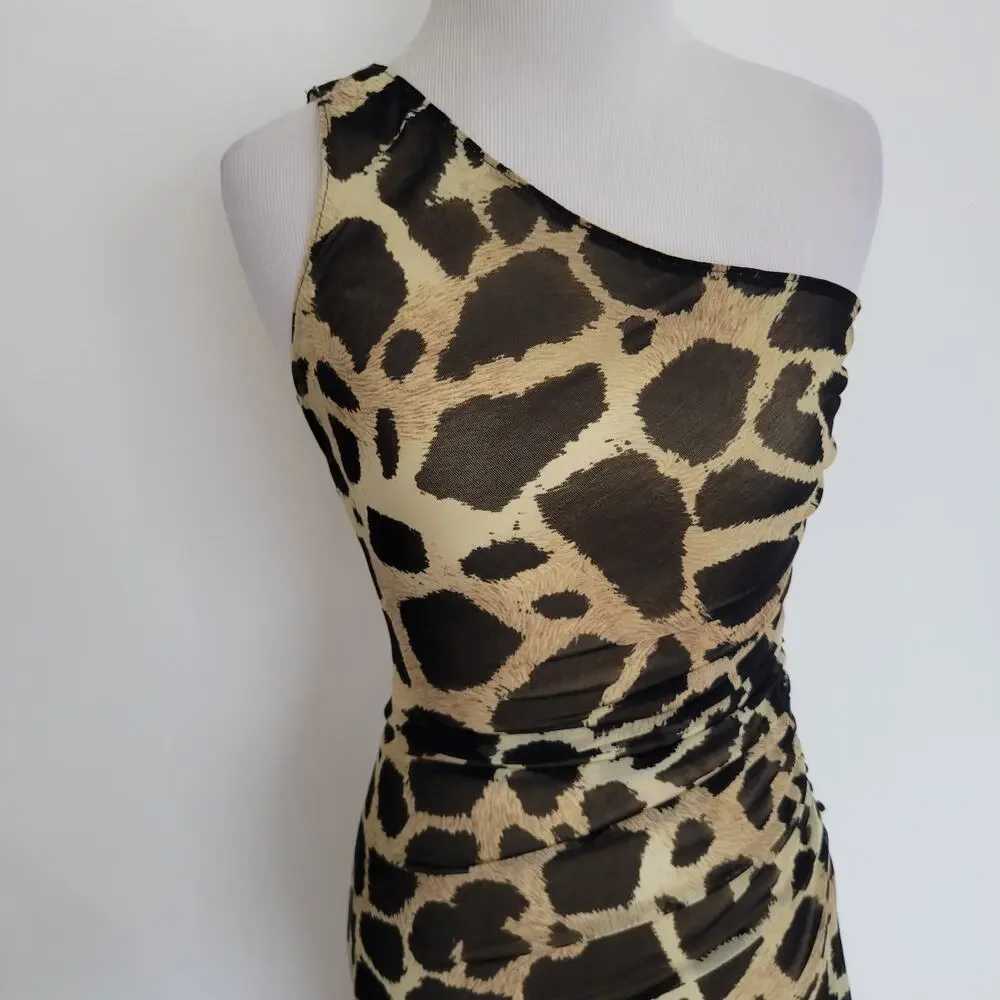 Joseph Ribkoff One Shoulder Bodycon Dress Animal Print Sexy Night Out Women 2 - Picture 5 of 12